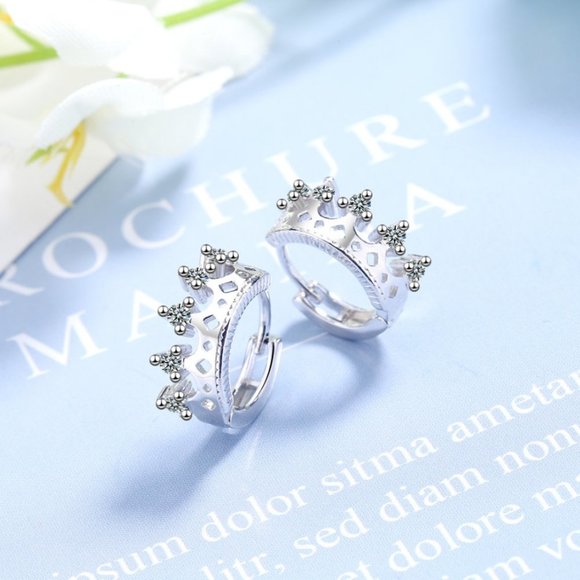 Jewelry - NEW Sterling Silver Diamond Crown Hoop Earrings